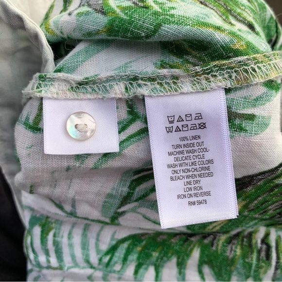 Tahari 100% Linen Botanical Monstera Mini Shift Dress Small Sleeveless Pockets - Picture 9 of 9